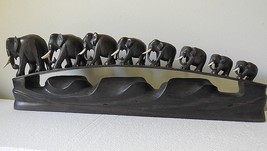 Vintage 8 Carved Elephants Black Ebony Bridge 24 Vintage From Ceylon Sri Lanka  - £107.16 GBP