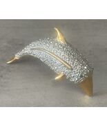 Vintage Dolphin Brooch – Large Rhinestone Silver &amp; Gold Tone Shoulder Pin - $31.68 CAD
