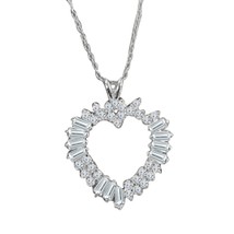 Open Heart Necklace Pendant 3.50 Ct Baguette Diamond 925 Sterling Silver - £119.96 GBP