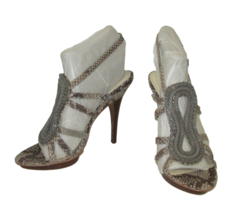 Calvin Klein Heeled Shoes Perla Womens Size 9 Snake Print Heeled Beaded Strappy - £19.56 GBP