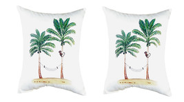 Pair of Betsy Drake Palm Trees &amp; Monkey No Cord Pillows 15 Inch X 22 Inch - £63.30 GBP