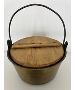 Antique Thick Brass Apple Butter Bucket w/lid Hand Forged Iron Handle 10... - €76,90 EUR