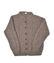 Inca Trail 100% Wool Cardigan Sweater Womens L Brown Chunky Cable Knit E... - £36.32 GBP
