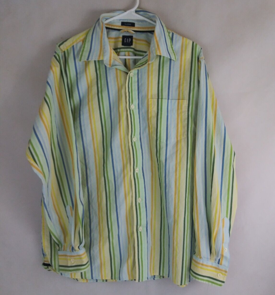 Gap Classic Fit Men&#39;s Colorful Striped Casual Shirt Size Large - $14.84