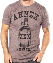 Mens Annex Moonshine Bottle Woodcut Art XXX Vintage Heathered Brown T-sh... - £18.17 GBP