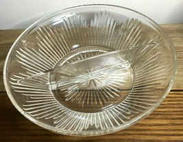 Vintage Glass Divided Serving Dish Candy Nut Chip Dip Bowl Cheese Crackers Clear - £3.59 GBP