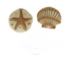 Set of 2 Cement Sea Shell Stepping Stones Hanging Starfish Scallop - £31.57 GBP