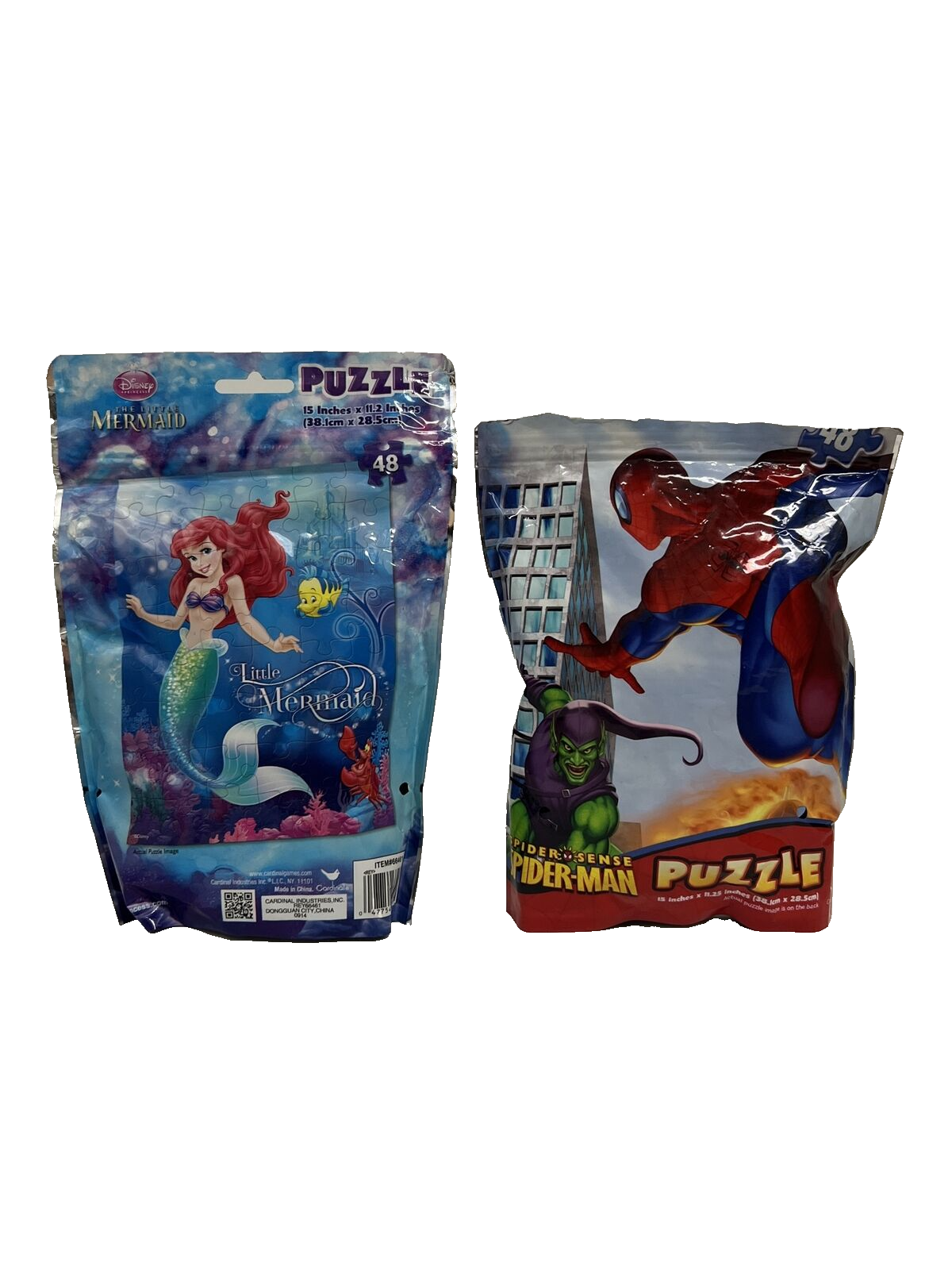 Lot of 2 Disney Ariel Little Mermaid Marvel Spiderman 48 Piece Jigsaw Puzzles - £11.92 GBP
