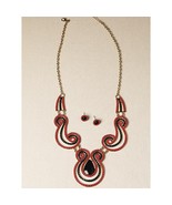 Smithsonian Red &amp; Black Beaded Scroll Statement Jewelry Set Necklace &amp; E... - £19.53 GBP
