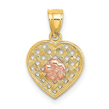 14k Two Tone Flower On Woven Heart Charm K8959 - £58.96 GBP