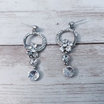 Earrings for Pierced Ears Clear Gem &amp; Silver Tone Dangle - £6.31 GBP