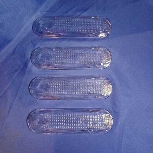 Primary image for 4 Vintage Clear Glass Corn on the Cob Shape Individual Serving Dish Holders lot