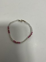 14K Gold Ball and Pink and Clear Swarovski Crystal Bracelet - £19.73 GBP