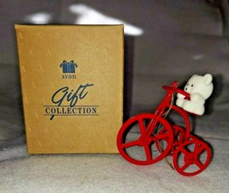 Vintage Avon Teddy Bear On Red Tricycle Ornament - £10.97 GBP