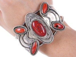 Vintage Native American sterling/Coral cuff bracelet - £349.38 GBP