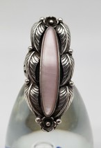Vintage 925 Sterling Silver Ring Six Leaves Light Pink Glass SIZE 9 - Free Ship! - £46.94 GBP