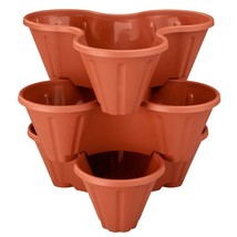 Stackable Planters Weather Resistant Plastic Terra Cotta Color Garden 3p... - $806.59 MXN