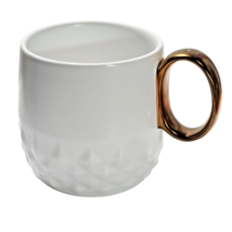 Starbucks 2013 Solid White Diamond Quilted Bottom Gold Handle Coffee Mug 12oz - $12.16