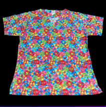 UA Pink Bee Honeycomb Ladybug Floral Butterfly Medium Scrub Top Shirt Bright - £11.79 GBP