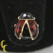 Vintage 14k Yellow Gold Lady Bug Pin Brooch Black and Red Enamel Germany - £229.04 GBP
