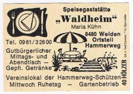 Matchbox Label Germany Waldheim Eatery Hammerweg - £0.76 GBP
