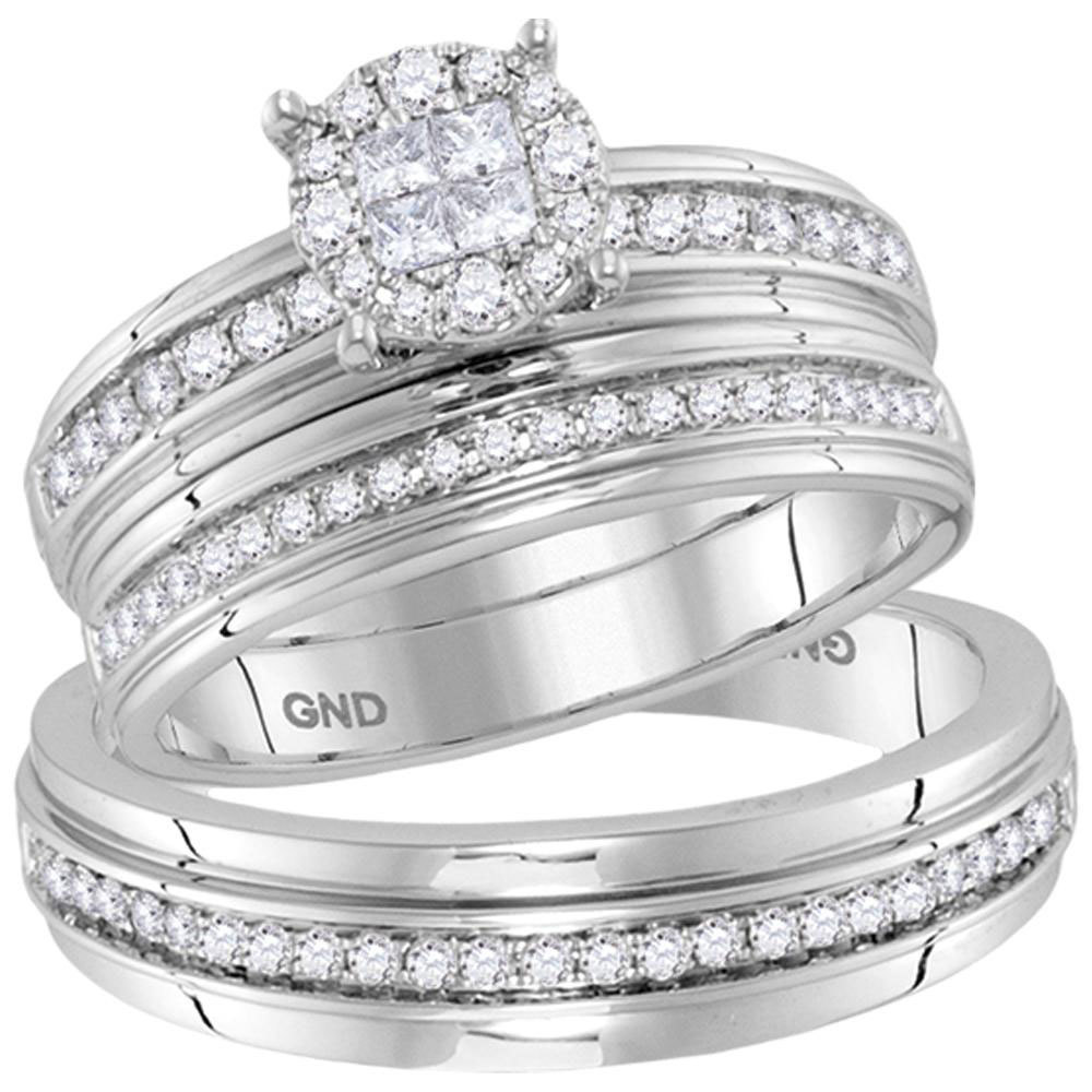 Primary image for 14k White Gold His Hers Diamond Soleil Cluster Matching Bridal Wedding Ring Set