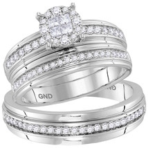 14k White Gold His Hers Diamond Soleil Cluster Matching Bridal Wedding Ring Set - $1,598.00