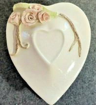 Handpainted by Teana Heart Trinket Ring Jewelry Dish Valentine White - £22.76 GBP