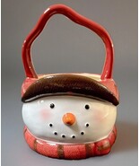 St.Nicholas Square Warm Wishes Snowman W/Hat Holiday Christmas Ceramic Basket 8" - $22.77