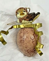 Vintage Ornament Chick Egg Pink Marble Metallic Ribbon Decor Hanging 4&quot; - $7.50