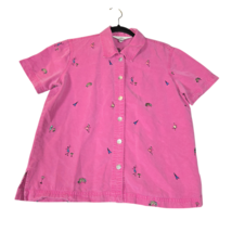 AKS by Amy K Su Womens Small Button Up Shirt Lyocell Pink Embroidered Paris - $14.68