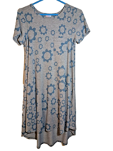 Lularoe Carly Dress Womens Sz XS Gray Blue Floral Knit Swing Midi Hi Low... - $10.88
