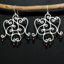 Natural Red Garnet Round Gemstone Handmade Earring Women&#39;s Gift Jewelry - £4.36 GBP