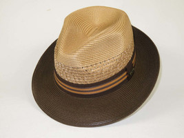 Men's Bruno Capelo Hollywood 2-Tone Straw Style Fedora Hat HW796 Tan/Brown image 2