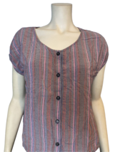 Sam &amp; Lavi Black, Red, Purple Striped Cap Sleeve Boat Neck Shirt Size L - £6.75 GBP