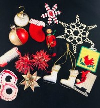 Vintage Christmas Decorations Lot - handmade ornaments needlepoint croch... - $14.82