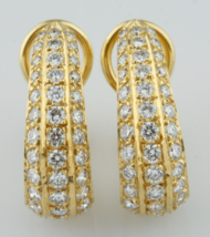 18k Yellow Gold Pave Diamond Three-Row Huggie Earrings TDW = 2.75 Ct - £3,560.33 GBP
