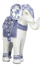 Feng Shui Ming Style Blue And White Ornate Design With Crystals Elephant... - $32.99