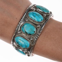 6.5&quot; Vintage Navajo silver and turquoise cuff bracelet - £288.84 GBP