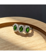 Chrome Diopside Ring 925 Silver Adjustable Triple Green Gemstone CZ Halo - $29.99