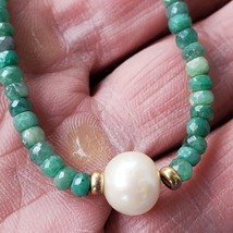 Earth mined Green Emerald South Seas Pearl Necklace 14k Gold Clasp 18" inch - $2,629.48 CAD