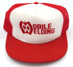 Vintage Mobile Welding Mesh Trucker Hat Snapback Red White Chicago - £11.41 GBP