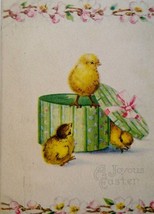 Easter Postcard Baby Chicks Inside Hat Box Gibson Vintage 1918 Chicago Illinois - £4.74 GBP