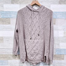 Garnet Hill Cashmere Cable Front Hoodie Tunic Sweater Gray Pockets Women... - £126.60 GBP