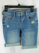 Arizona sz 0 womens denim jean shorts distressed walking bermuda cufffed  - $8.90