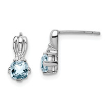 Silver Rhodium Plated Dia. Aquamarine Round Post Earrings QE9963AQ - $99.63