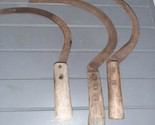 3 ANTIQUE SICKLES WOOD HANDLES  (13&quot; 12&quot; &amp; 11&quot;)  wood with rivets  - $42.00