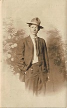 Los Angeles~World Wonders Studio ~ Young Man SUIT-WW1 Hat-Real Postcard Photo... - £6.02 GBP