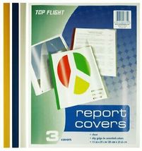 Top Flight Report Covers, Clear Plastic With Assorted Color Slip Grips, 3 Covers - £8.22 GBP