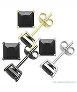 Princess Cut Simulated Black Onyx CZ Crystal .925 Sterling Silver Stud E... - €15,96 EUR+